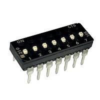 CTS Electronic Components 210-7MSFD DIP Switches THROUGH HOLE, GOLD FLASH DIP SWITCH, 7-POLE, MEDIUM ACTUATOR, BOTTOM SEAL, OFF, STRAIGHT TERMINAL FORM, TUBE PACK