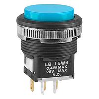 NKK Switches LB15WKG01-GJ Pushbutton Switches SPDT ON-(ON) BLU Au PNL SEAL BLK HOUSING