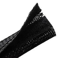 HellermannTyton 170-03155 Cable Protection Braided Sleeving, Hook & Loop, Flame Retardant, 1.25" Dia, PET, Black, 100 ft/bulk reel