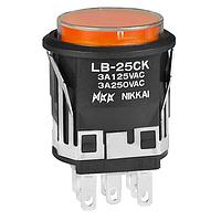 NKK Switches LB25CKW01-5D24-JD Pushbutton Switches ON-(ON) RND 24V AMBR LED CLR LENS/AMB DIF