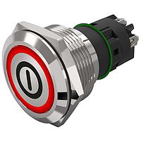 EAO 82-6152.1113.B001 Anti-Vandal 19 mm, Illuminated pushbutton, Stainless steel, flush/flush, Screwterminal, Maintained, Silver Contacts, Ring, Red / Green, 24 V DC