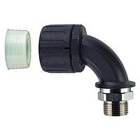 HellermannTyton 166-90043 Elbow, 90 Degree HelaGuard Non-Met IP68 Fitting, 90-Elbow Brass Swivel, Ext. Metric Thread, 1.0" (32mm) Dia, NPB PA66, Black, 10/pkg