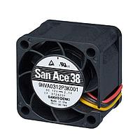 Sanyo Denki 9HVA0312P3G0011 DC Fans DC Axial Fan, 38x38x28mm, 12VDC, 1300Pa, Ribless, High Static Pressure, Tach/PWM