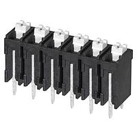 Same Sky (formerly CUI Devices) TBLH10V-500-06BK Fixed Terminal Blocks Terminal block, screwless, High Temp, 5.00, Vertical, 6, Black w Gray Button