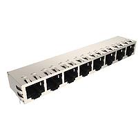 Amphenol Commercial Products RJE09888A410 Modular Connectors / Ethernet Connectors Standard Profile CAT5 RJ45 - 8 Port without LED, Shielded with EMI Tabs