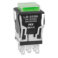 NKK Switches LB25SKW01-5F-JF Pushbutton Switches DPDT ON-(ON) SQR GRN