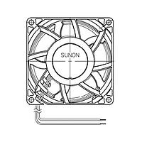 Sunon PF80384B1-000U-A99 Axial Axial Fan, 80x80x38mm, 48VDC, 105.8CFM, 2.46"H2O, Ball, Wire, Auto Restart