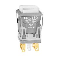 NKK Switches LB25SGG01-5F24-JB Pushbutton Switches DPDT ON-(ON) SQ 24V GRN LED CLR/WHT CAP
