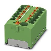 PHOENIX CONTACT 3273886 DIN Rail Terminal Blocks Distribution block  nom. voltage: 450 V  nominal current: 32 A  connection method: Push-in connection  Push-in connection  number of connections: 13  cross section: 0.2 mm - 6 mm   AWG: 24 - 10  width: 46.3 mm  height: 21.7 mm  color: green  mounting