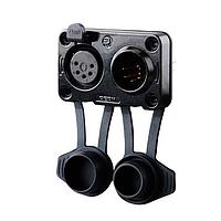 REAN RRX5MF-Z-012-0 XLR Connectors Rean  XLR chassis connector, 5 pole male/female duplex, airtight, PCBV, black/gold, BULK