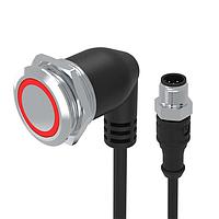 EAO 82-665G.1114 Anti-Vandal Illuminated pushbutton.momentary.22mm.stainless steel SUS 316L.flush/flat.ring illumination Tritan.red 24VDC.Ag.Cable 200mm with M12 Connector.Cable outlet 90
