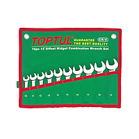 TOPTUL GAAA1002 15° Offset Midget Combination Wrench Set POUCH BAG - GREEN (10PCS, 10-19mm)