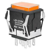 NKK Switches LB25RKW01-5D24-JD Pushbutton Switches ON-(ON) RCT 24V AMBR LED CLR LENS/AMB DIF