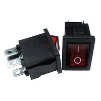 Adam Tech SW-R2-3A-F-LR13-4 Miniature Miniature Rocker Switch, panel mount, .187in [4.75mm] solder, red lighted actuator (12V LED voltage), rectangular