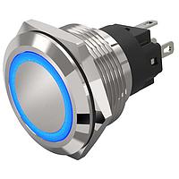 EAO 82-6551.2124 Anti-Vandal 82-6551.2124.Illuminated pushbutton.maintained.22 mm.aluminium natural.flush/flat.ring.blue.24 V.soldering terminal