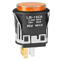 NKK Switches LB16CKG01-5D12-JD Pushbutton Switches ON-ON ROUND 5V AMBER LED CLEAR/AMBER CAP