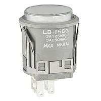 NKK Switches LB15CGW01-6G-JB Pushbutton Switches ON(ON) RND GRY BODY BLUE LED CLR/WHT CAP