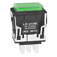 NKK Switches LB25RKW01-5F05-JF Pushbutton Switches ON(ON) RECT BLACK 5V GRN LED CLR/GRN CAP