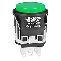 NKK Switches LB25CKW01-F Standard Switches DPDT ON-(ON) BLACK ROUND GREEN CAP