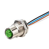 Murrelektronik 7000-17185-9730050 Connectors M12 FEMALE FLANGE PLUG A CODED REAR MOUNT, PP-wires 8x0,25 0.5m