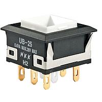 NKK Switches UB25KKG016B Pushbutton Switches SQ ON(ON) WHITE LED SOLDER LUG BODY ONLY