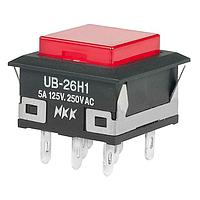 NKK Switches UB26NBKW015C-CC/CUL Pushbutton Switches Low Profile Pushbutton DPDT, ON-ON, 5A 125VAC 30VDC, Rectangular Red Actuator, Red LED 1.85VDC, Snap-In Mount, Solder, 22.40mm x 16.20 mm Rectangular Panel Cutout, UL Rated