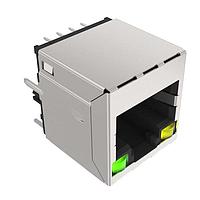 Amphenol Commercial Products RJE441882411 Connectors 8P8C, High Speed Vertical, Through Hole Mount, CAT5E, Shield without EMI Tabs, With Green and Yellow LED