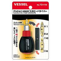 Vessel TD-110 Cushion 4-way Stubby Screwdriver (2 Reversible blade)