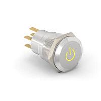 Alcoswitch - TE Connectivity 7-2213766-2 Pushbutton Switches AV19 DPL 0.4VA POWER LED YELLOW 24V