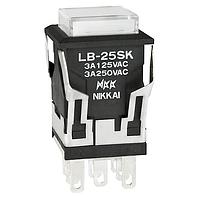 NKK Switches LB25SKW01-5F12-JB Pushbutton Switches ON(ON) SQ BLACK 12V GRN LED CLR/GRN CAP
