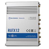 Teltonika RUTX12000000 Routers 4G/3G/2G/LTE, 2 x LTE CAT6, Cellular Router, 2 x SIM, WiFi 5 Ghz & 2.4 Ghz, 5 x Ethernet, GNSS (GPS), Bluetooth LE, USB. Regions: Europe, the Middle East, Africa, Australia, APAC, Brasil, Malaysia. European power supply unit.