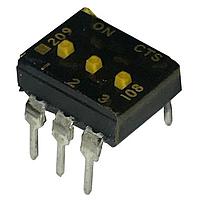 CTS Electronic Components 209-3MSTF DIP Switches THROUGH HOLE, GOLD DIP SWITCH, 3-POLE, MEDIUM ACTUATOR, BOTTOM SEAL, TAPE SEAL, OFF, TUBE PACK