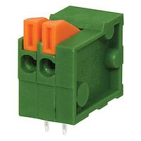 Same Sky (formerly CUI Devices) TBL003-254-02GR-2OR Fixed Terminal Blocks Terminal block, screwless, 2.54, horizontal, 2 poles, green w orange tab
