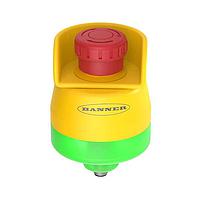 Banner Engineering SSA-EB1PLGRS1-0DECQ8 Latching Turn Release Emergency Stop with ISD: 30 mm Mount with 40 mm Push Button; Illuminated Color: Green/Red Flashing; 2 N.C. OSSD Safety Contacts, IP65; 8-pin M12 QD; ESC-1-YW Button Shroud Installed