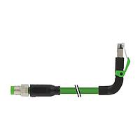 Murrelektronik 7000-89737-7910150 Ethernet Cables / Networking Cables M8 male 0 / RJ45 male 90 up, shielded EC, PUR 1x4xAWG26 shielded gn UL/CSA+drag ch. 1.5m