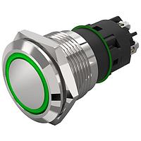 EAO 82-5254.1134 Anti-Vandal 82-5254.1134.Illuminated pushbutton.momentary.19 mm.chrome colour.flush/flat.ring.green.24 V.screw terminal au plated