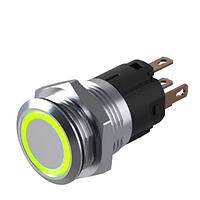 EAO 82-6551.2133 Anti-Vandal 82-6551.2133.Illuminated pushbutton.maintained.22 mm.aluminium natural.flush/flat.ring.green.12 V.soldering terminal