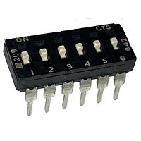 CTS Electronic Components 209-6LPSD DIP Switches THROUGH HOLE, GOLD DIP SWITCH, 6-POLE, LOW PROFILE ACTUATOR, BOTTOM SEAL, STRAIGHT TERMINAL FORM, TUBE PACK
