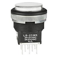 NKK Switches LB25WKW01-5F05-JB Pushbutton Switches ON(ON)BLK PNL SL 5V GRN LED CLR/GRN CAP