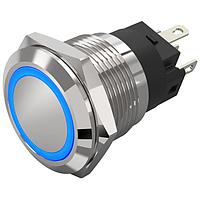 EAO 82-5251.1124 Anti-Vandal 82-5251.1124.Illuminated pushbutton.momentary.19 mm.chrome colour.flush/flat.ring.blue.24 V.soldering terminal