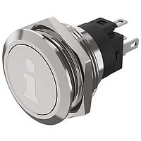 EAO 82-6151.1A54.B004 Anti-Vandal Illuminated pushbutton.momentary.22mm D-Shape.Stainless steel.Flush/flat.Illum symbol B004 Info white.24V.Ag.Plug In