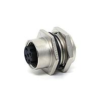 Amphenol LTW M12D-04PFFS-SH8002 Sensor Cables / Actuator Cables M12 Circular Metric Connector, D Code, Metal, 4A, 04 pins, Female Connector, Female Contact, Hexagonal, M16*1.5, Screw Thread, Solder, Receptacle, Rear Fastened, Panel Thickness 4.5, IP68 / IP69K