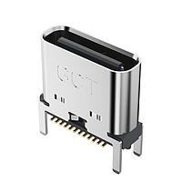 GCT (Global Connector Technology) USB4160-03-0230-C PCB Top Mount USB-C Rec 3u" Vert 24P SMT 2.3mm TH stakes H7.46mm T+R+Cap