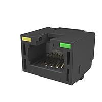 Amphenol Commercial Products RJE3C1880412 Modular 8P8C, RA, Cat6A, SMT, Without Shield, With LEDs, With Housing Pegs