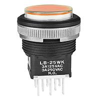NKK Switches LB25WKW01-5D-JD Pushbutton Switches DPDT ON-(ON) AMB Ag PNL SEAL BLK HOUSING