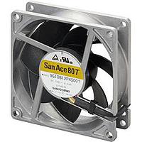 Sanyo Denki 9GT0812S4D001 Axial Axial Fan, 80x80x25mm, 12VDC, 65.7CFM, Wide Temp Range, Ribless, Lock Sensor