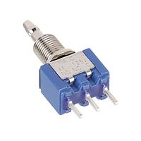 Nidec Components 8R1022-N-Z Sealed SPDT, ON-(ON), snap-action pushbutton, 1/4"-40 threaded bushing, straight PC terminals, 3A @ 125V AC