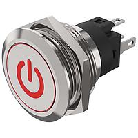EAO 82-6151.1A14.B002 Anti-Vandal Illuminated pushbutton.momentary.22mm D-Shape.Stainless steel.Flush/flat.Illum symbol B002 Stand by red.24V.Ag.Plug In