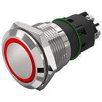 EAO 82-5552.1114 Anti-Vandal 16 mm, Illuminated pushbutton, Stainless steel, flush/flush, Solderingterminal, Maintained, Silver Contacts, Ring, Green, 12 V AC/DC