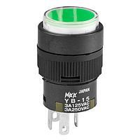 NKK Switches YB15CKW01-5F-JF Pushbutton Switches ON(ON) RND BUSH MNT GRN LED CLR/GRN CAP